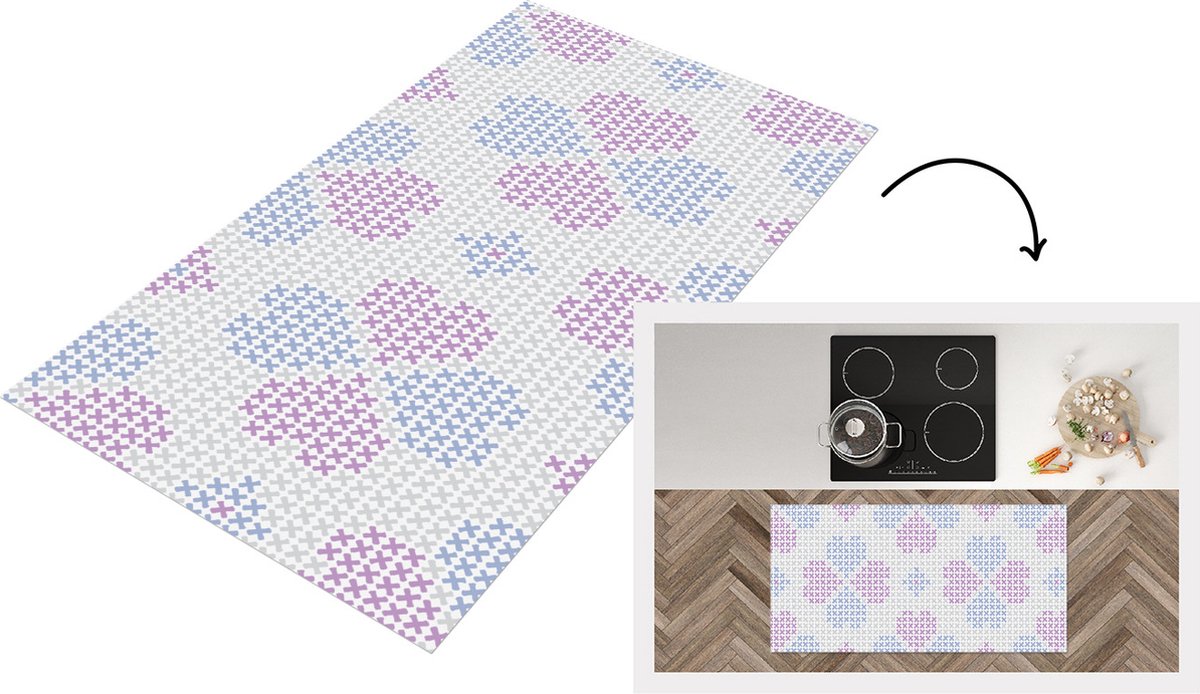 KitchenYeah Keukenloper - Loper keuken - Klaver - Patronen - Paars - Keukenloper vinyl, foto 3