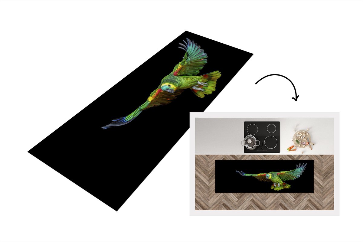 KitchenYeah Keukenloper - Loper keuken - Papegaai - Vogel - Veren - 150x50 cm - Keukenloper vinyl Multicolor