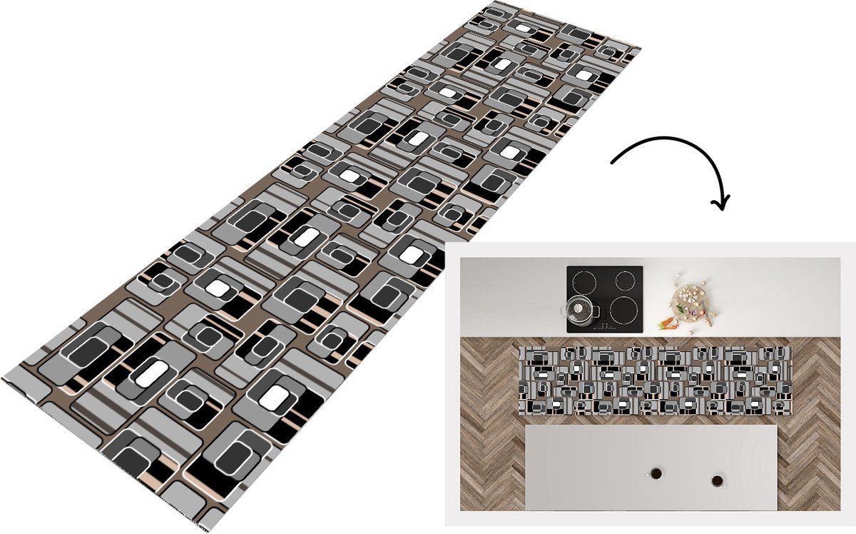 KitchenYeah Keukenloper - Loper keuken - Patronen - Abstract - Skyline - 200x50 cm - Keukenloper vinyl Multicolor