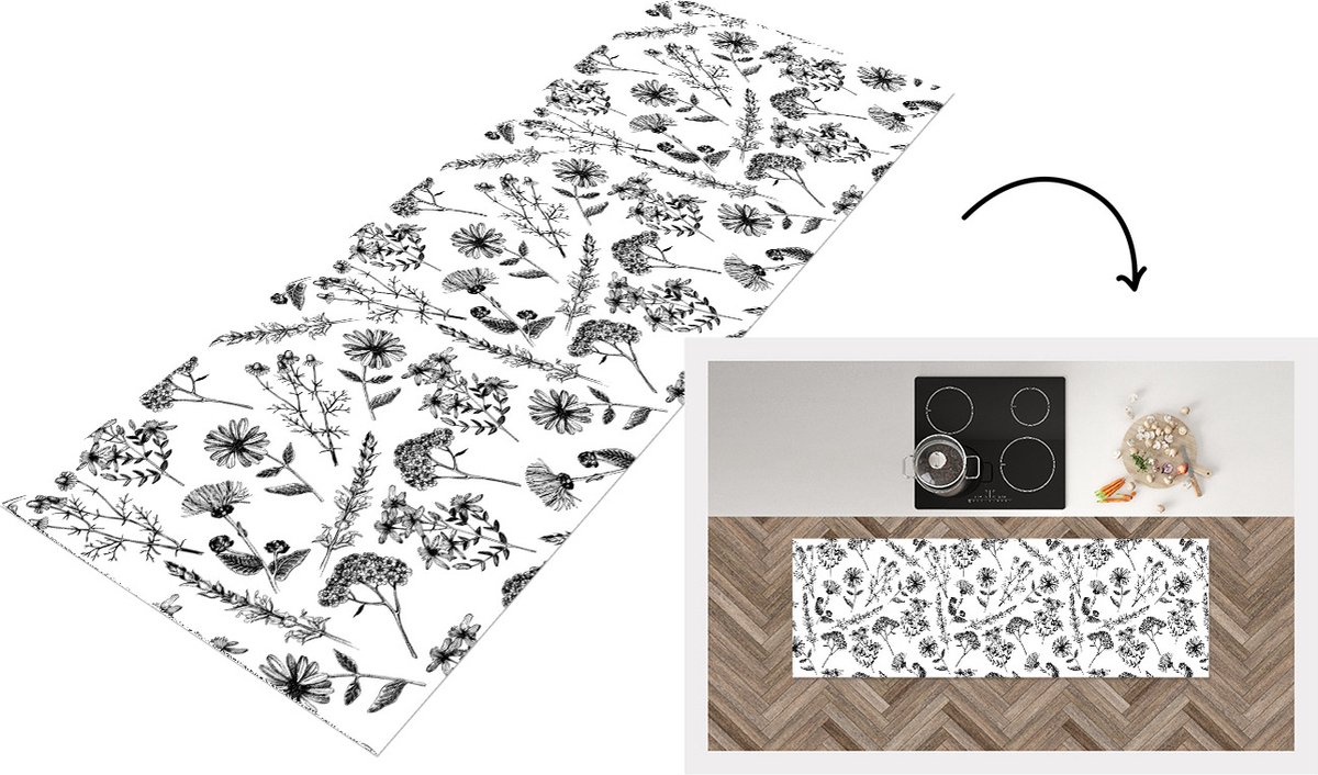 KitchenYeah Keukenloper - Loper keuken - Bloemen - Kruiden - Vintage - Patronen - 180x60 cm - Keukenloper vinyl Multicolor