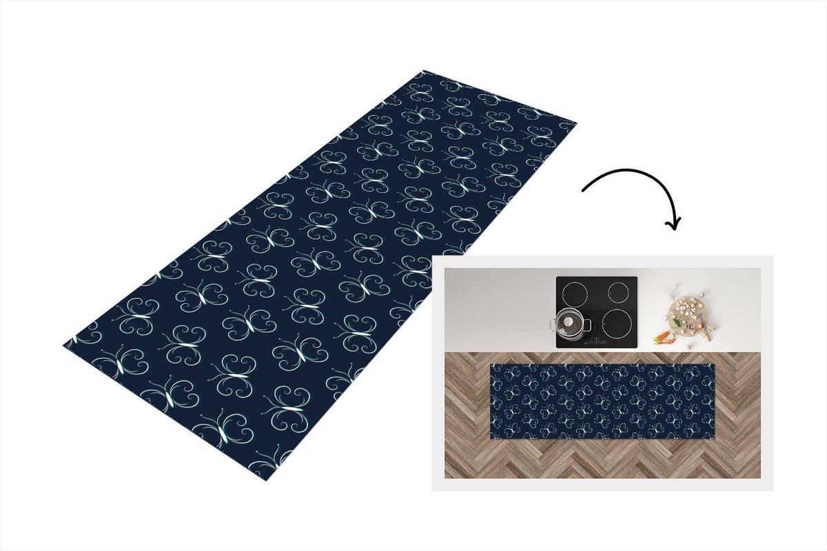 KitchenYeah Keukenloper - Loper keuken - Vlinders - Patronen - Dieren - 150x50 cm - Keukenloper vinyl Multicolor
