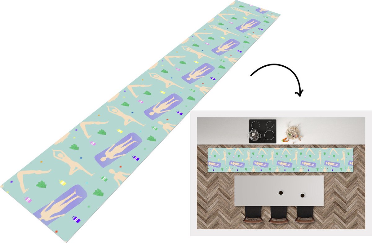 KitchenYeah Keukenloper - Loper keuken - Yoga - Patronen - Zen - 300x50 cm - Keukenloper vinyl Multicolor