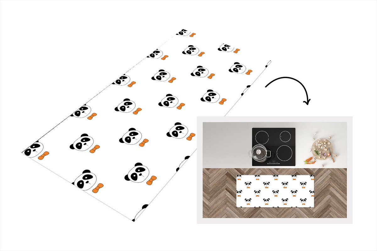 KitchenYeah Keukenloper - Loper keuken - Panda - Zwart - Wit - Patroon - 120x50 cm - Keukenloper vinyl Multicolor