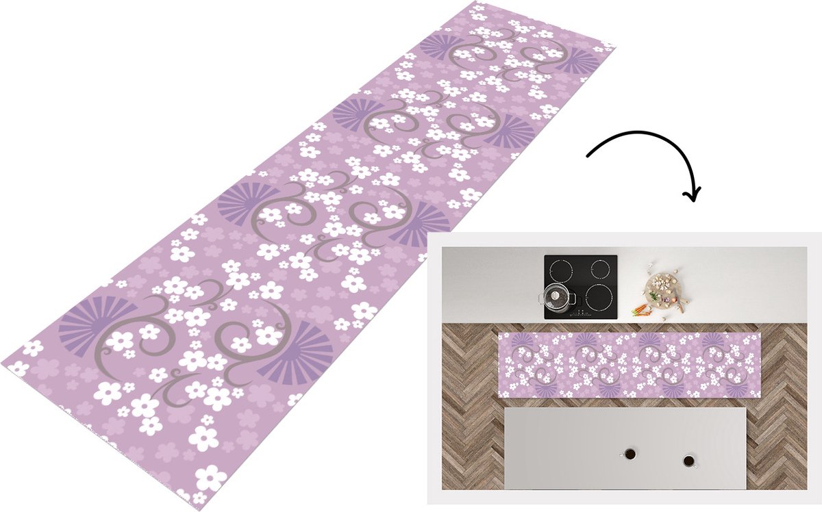 KitchenYeah Keukenloper - Loper keuken - Bloemen - Patronen - Sakura - 200x50 cm - Keukenloper vinyl Multicolor