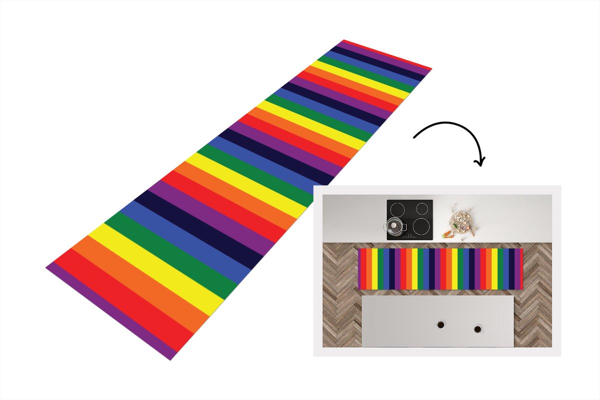 KitchenYeah Keukenloper - Loper keuken - Regenboog - Patronen - Pride - 240x60 cm - Keukenloper vinyl Multicolor