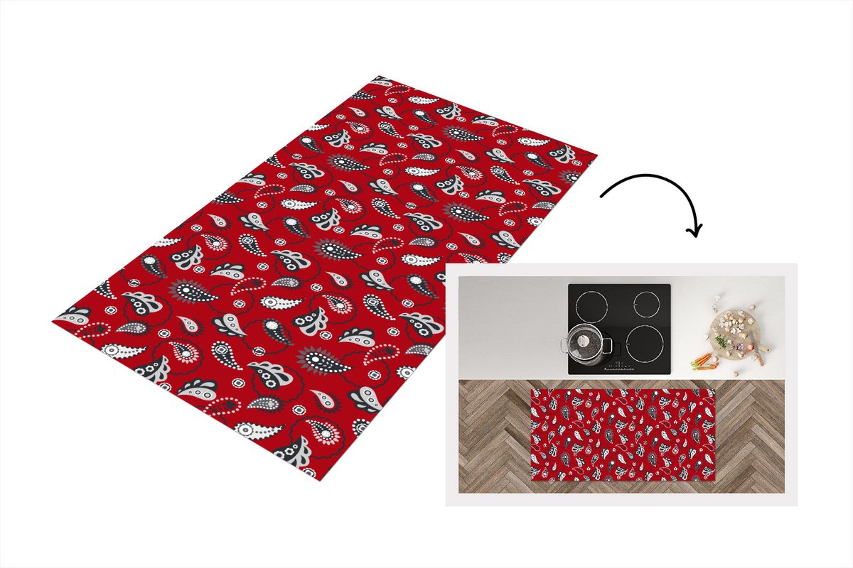 KitchenYeah Keukenloper - Loper keuken - Bandana - Flora - Retro - Design - 120x60 cm - Keukenloper vinyl Multicolor