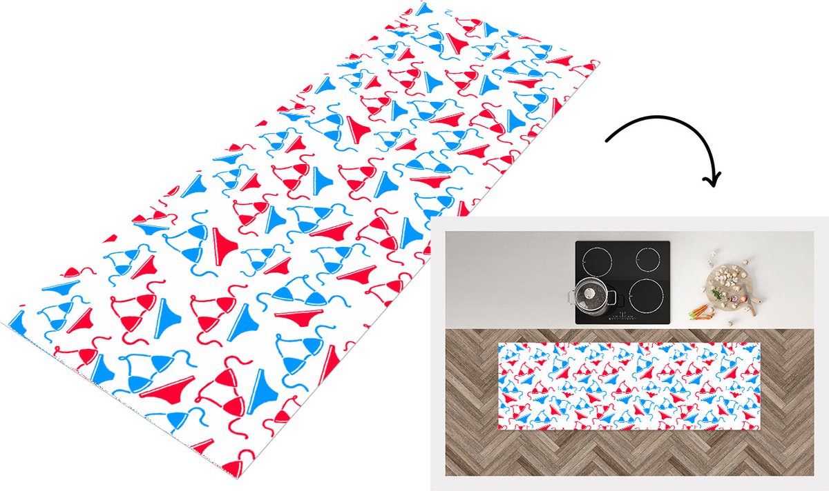 KitchenYeah Keukenloper - Loper keuken - Bikini - Strand - Patronen - 150x50 cm - Keukenloper vinyl Multicolor