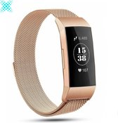 MY PROTECT® Milanese Loop Armband Voor Fitbit Charge 3 / Charge 4 Horloge Bandje - Metalen Milanees Fitbit Bandje - Magneet Sluiting - Rosé Goud