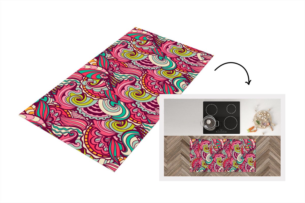 KitchenYeah Keukenloper - Loper keuken - Bloemen - Bladeren - Regenboog - Hippie - Design - 120x60 cm - Keukenloper vinyl Multicolor
