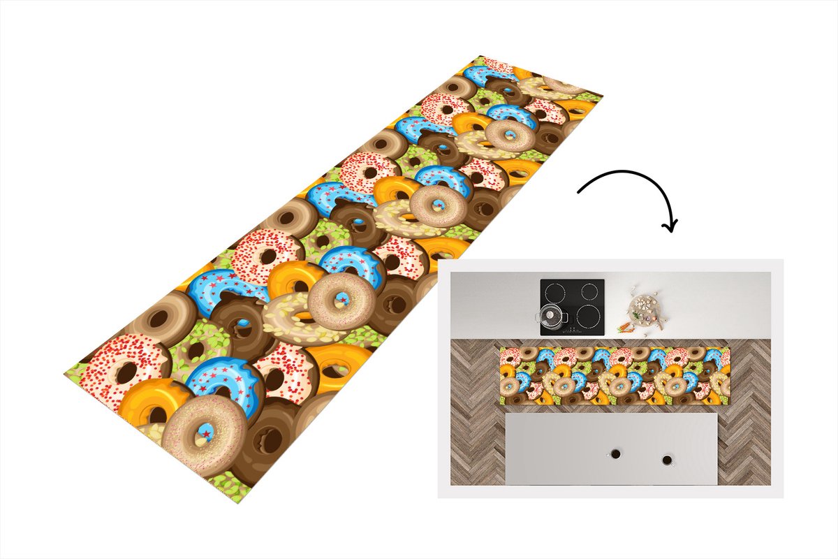 KitchenYeah Keukenloper - Loper keuken - Donuts - Patronen - Sterren - Keukenloper vinyl multicolor, foto 2