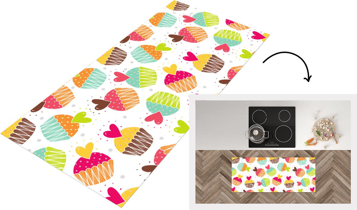KitchenYeah Keukenloper - Loper keuken - Muffin - Regenboog - Design - Hart - Keukenloper vinyl Multicolor