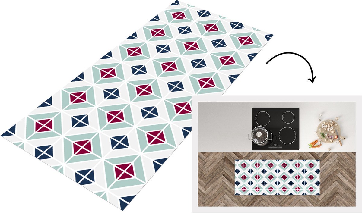 KitchenYeah Keukenloper - Loper keuken - Patronen - Tegel - Abstract - 120x50 cm - Keukenloper vinyl Multicolor