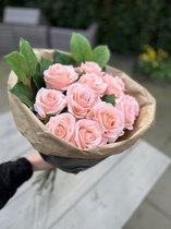 Boeket zijden rozen - crème roze - 10 stuks - 64cm - top kwaliteit - Silk-ka