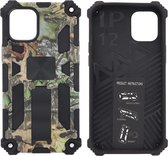 iPhone 12 Mini Hoesje - Rugged Extreme Backcover Blaadjes Camouflage met Kickstand - Groen