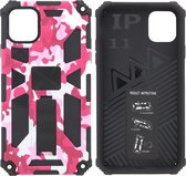 Hoesje Geschikt voor iPhone 11 Hoesje - Rugged Extreme Backcover Camouflage met Kickstand - Pink