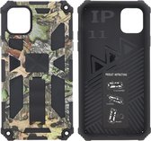 Hoesje Geschikt voor iPhone 11 Hoesje - Rugged Extreme Backcover Blaadjes Camouflage met Kickstand - Groen