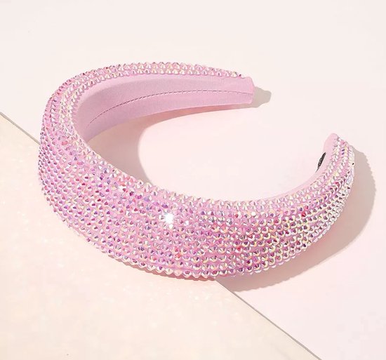 Strass Roze Haarband breed glitter diamant steentjes |