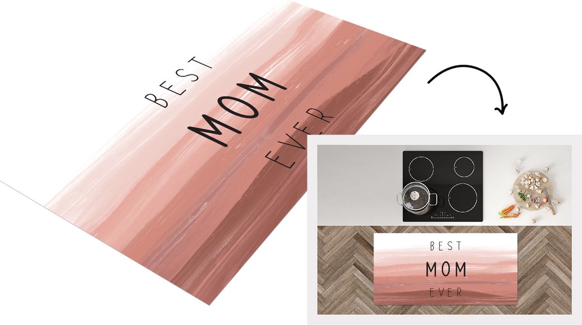 KitchenYeah Keukenloper - Loper keuken - Spreuken - Quotes Best mom ever - Moederdag - Mama - Cadeau moederdag - 120x60 cm - Keukenloper vinyl Multicolor
