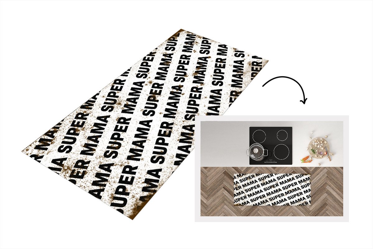 KitchenYeah Keukenloper - Loper keuken - Super mama - Spreuken - Quotes - Moeder - 120x50 cm - Keukenloper vinyl Multicolor