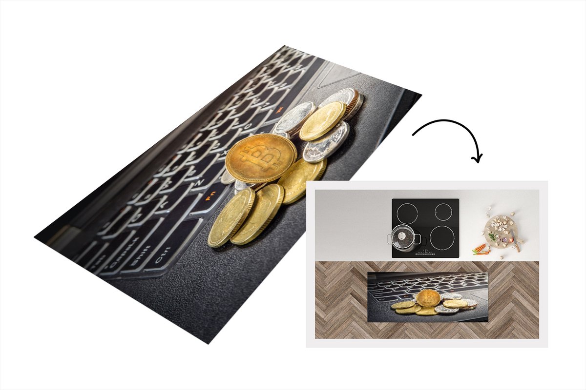 KitchenYeah Keukenloper - Loper keuken - Bitcoins op een laptop - Keukenloper vinyl Multicolor