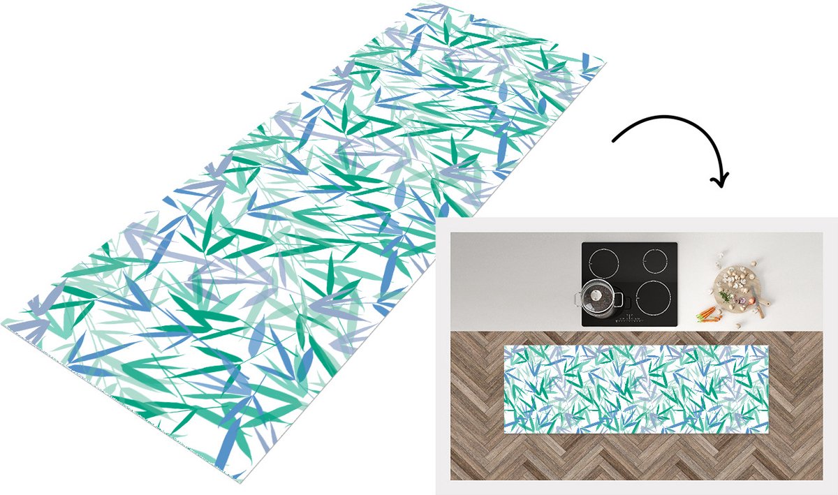 KitchenYeah Keukenloper - Loper keuken - Patroon - Bladeren - Planten - 150x50 cm - Keukenloper vinyl Multicolor