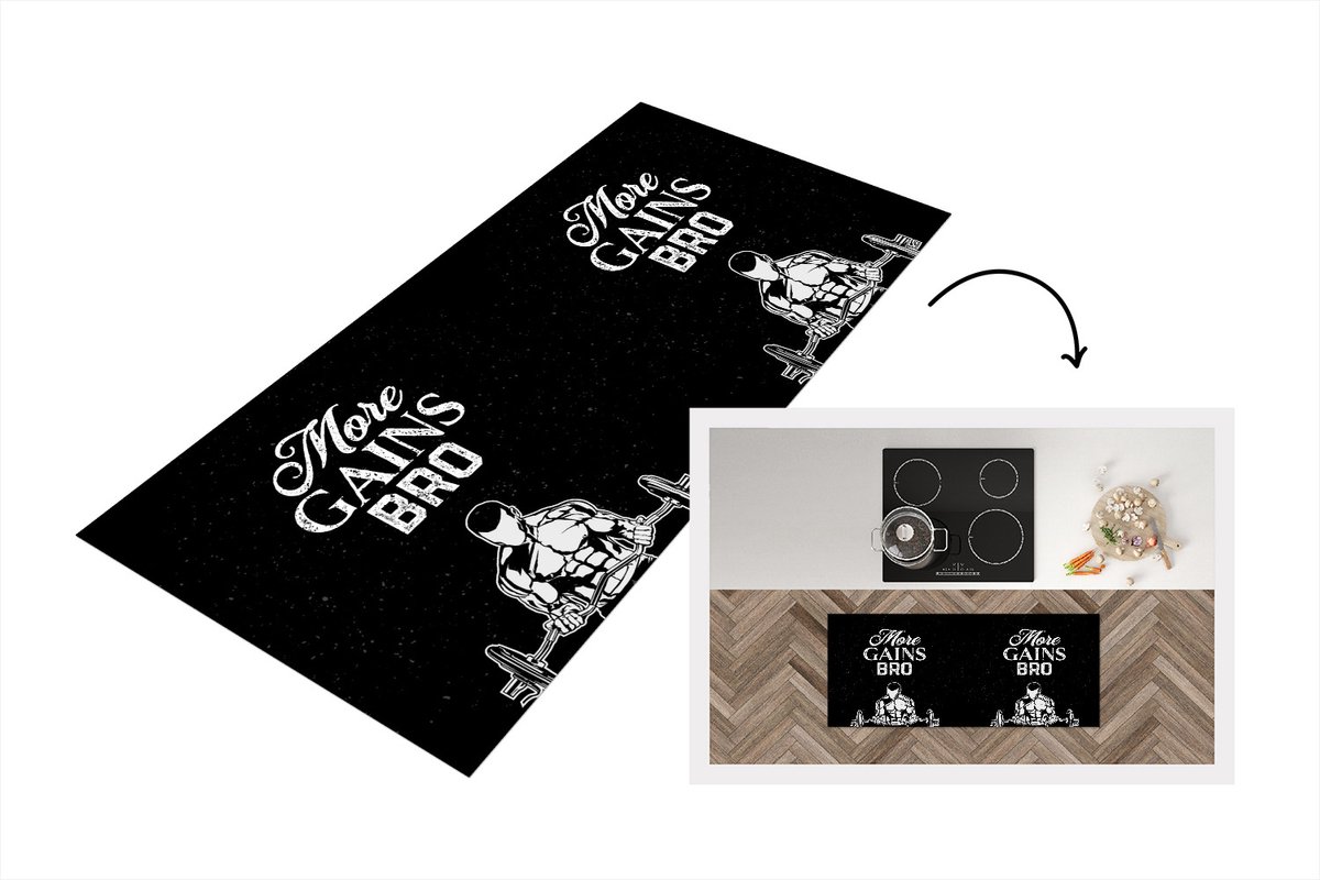 KitchenYeah Keukenloper - Loper keuken - More gains bro - Spreuken - Quotes - Keukenloper vinyl Multicolor