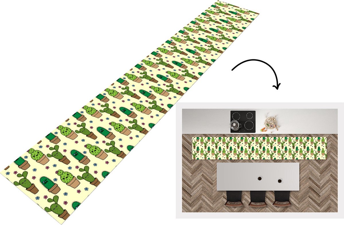 KitchenYeah Keukenloper - Loper keuken - Patronen - Cactus - Bloemen - 300x50 cm - Keukenloper vinyl Multicolor