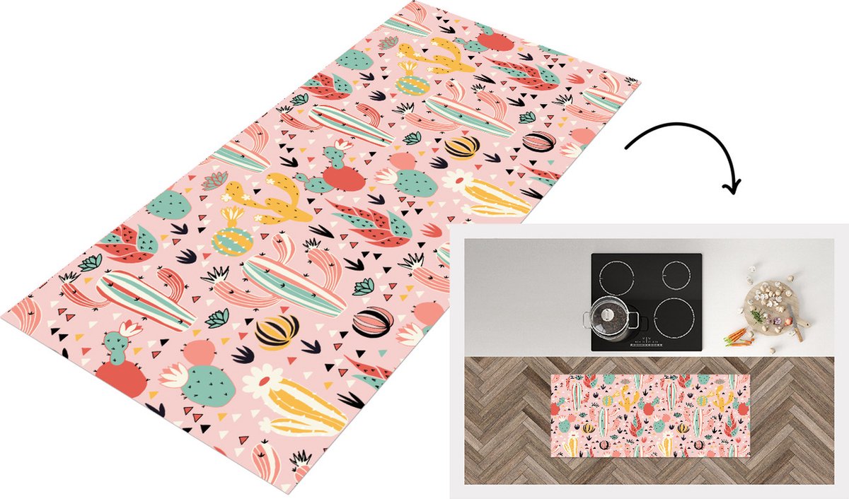 KitchenYeah Keukenloper - Loper keuken - Planten - Patronen - Cactus - 120x50 cm - Keukenloper vinyl Multicolor