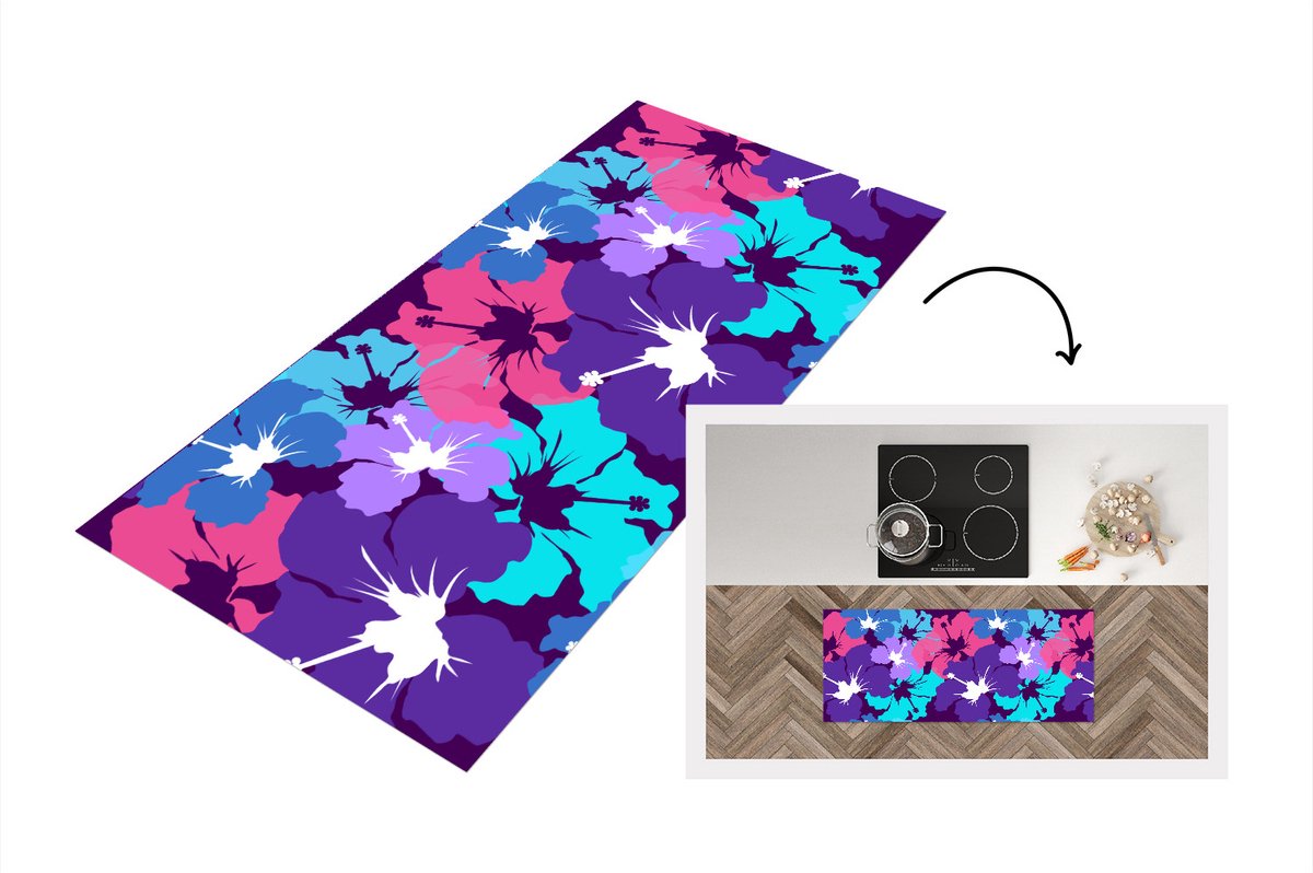 KitchenYeah Keukenloper - Loper keuken - Tropisch - Bloemen - Hawaii - Patroon - 120x50 cm - Keukenloper vinyl Multicolor