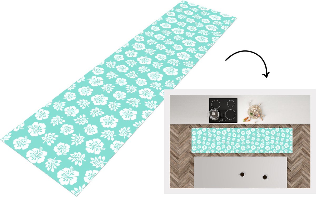 KitchenYeah Keukenloper - Loper keuken - Hawaii - Hibiscus - Bloem - Patronen - 200x50 cm - Keukenloper vinyl Multicolor