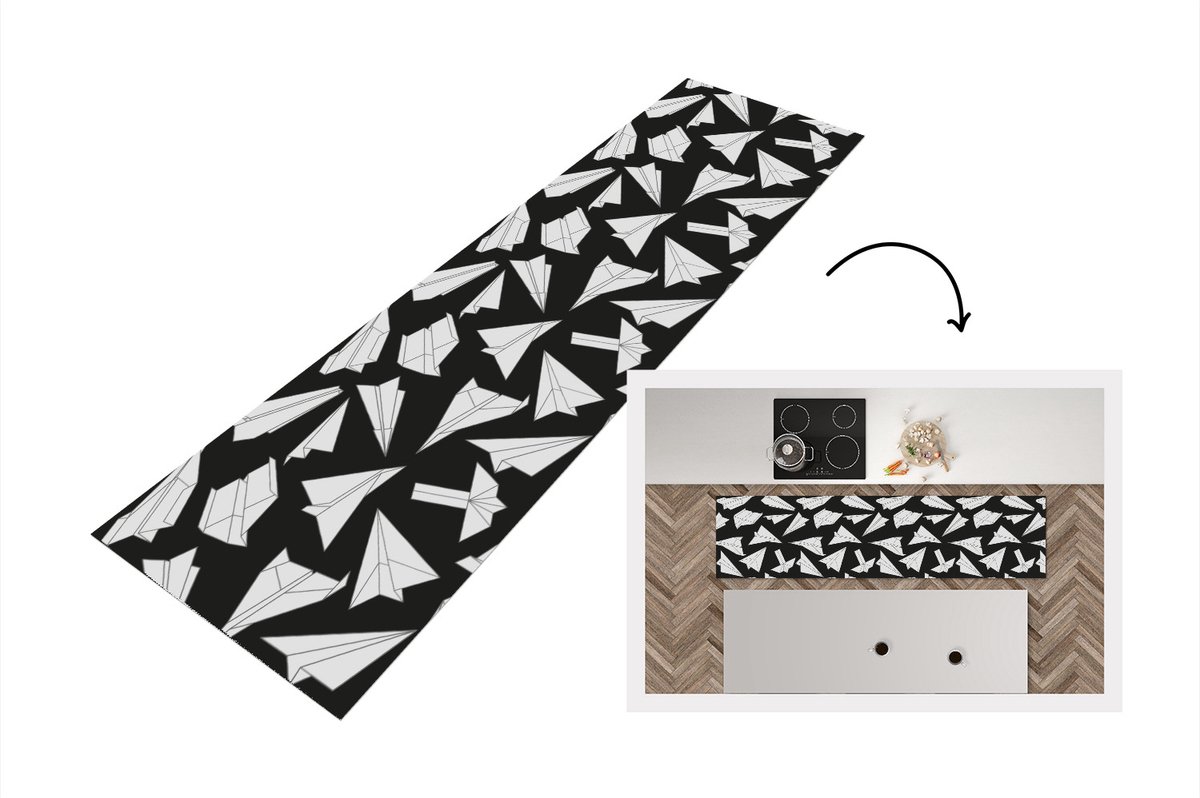 KitchenYeah Keukenloper - Loper keuken - Design - Papier - Vliegtuig - 200x50 cm - Keukenloper vinyl Multicolor
