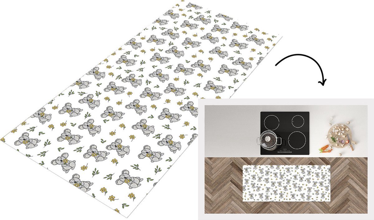 KitchenYeah Keukenloper - Loper keuken - Koala - Bloemen - Patronen - Kind - 120x50 cm - Keukenloper vinyl Multicolor