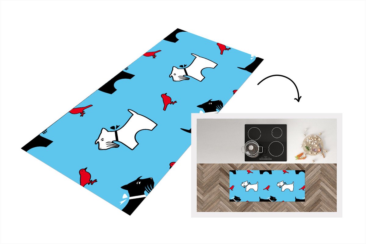 KitchenYeah Keukenloper - Loper keuken - Hond - Vogel - Dieren - Patronen - Kinderen - 120x50 cm - Keukenloper vinyl Multicolor