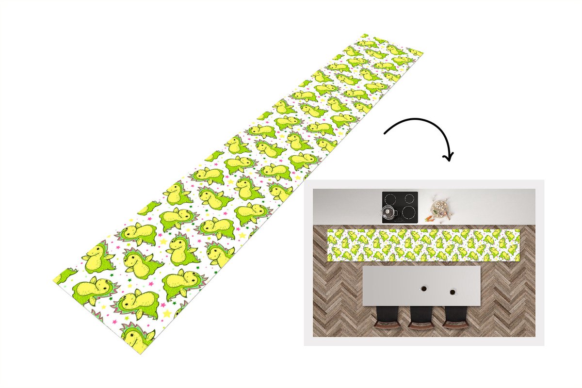 KitchenYeah Keukenloper - Loper keuken - Draak - Jongen - Sterren - Regenboog - Design - 300x50 cm - Keukenloper vinyl Multicolor