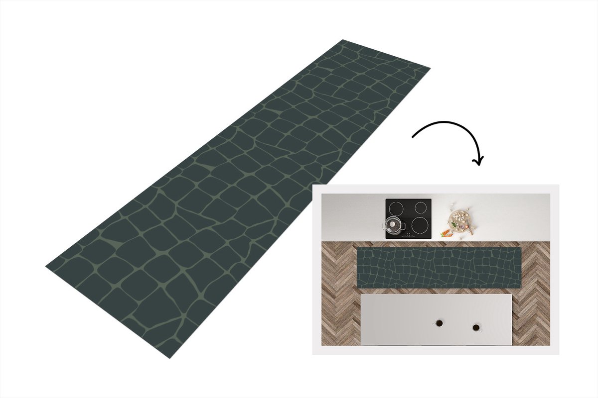 KitchenYeah Keukenloper - Loper keuken - Krokodil - Reptielen - Patronen - Grijs - 200x50 cm - Keukenloper vinyl Multicolor