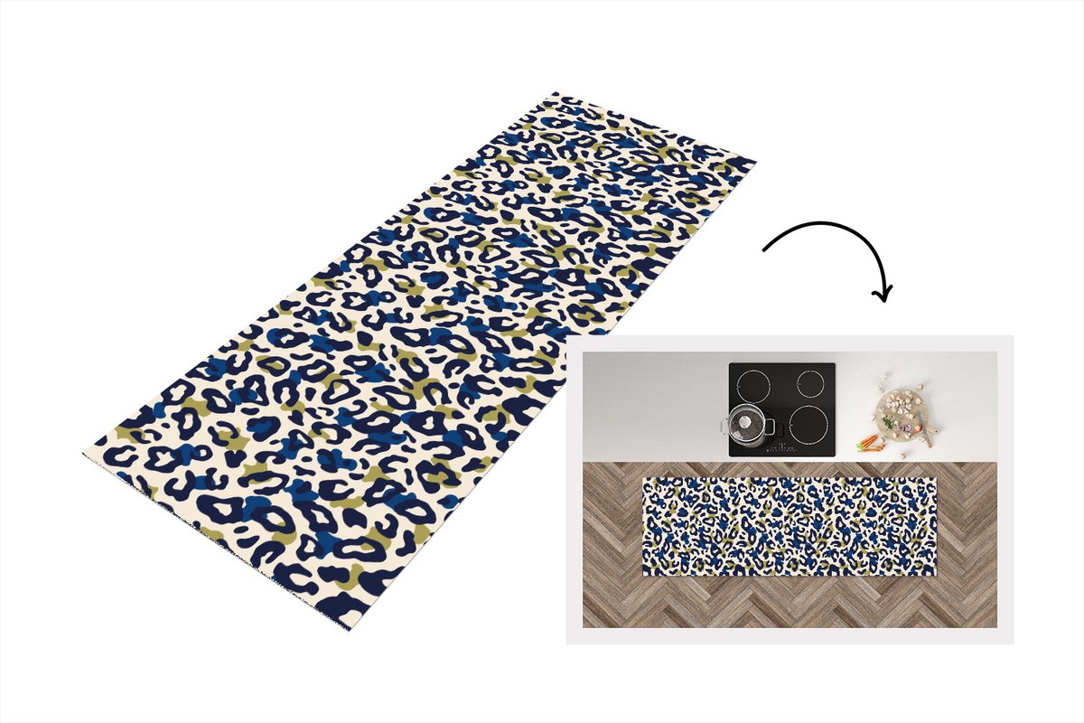 KitchenYeah Keukenloper - Loper keuken - Panter - Design - Blauw - Groen - 150x50 cm - Keukenloper vinyl Multicolor