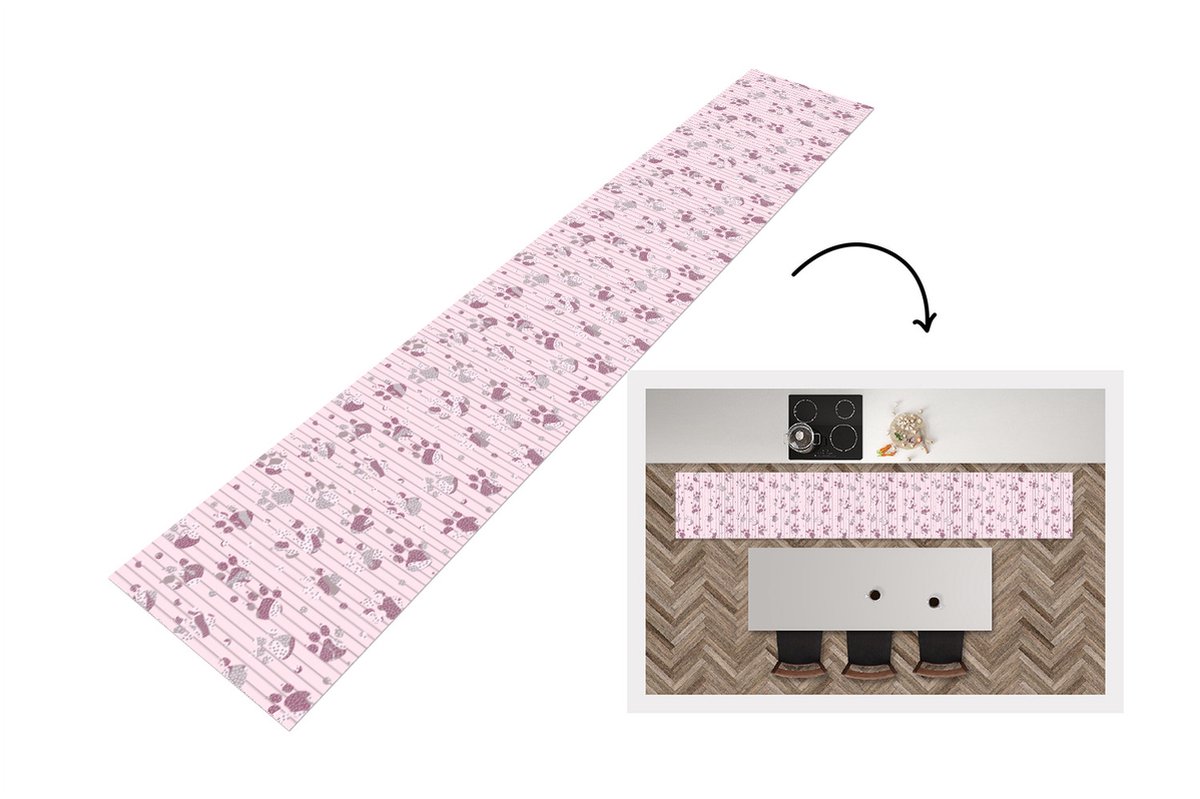 KitchenYeah Keukenloper - Loper keuken - Hond - Roze - Patronen - Keukenloper vinyl, foto 3