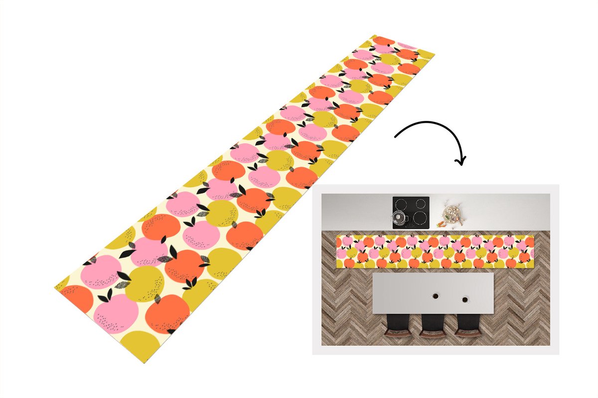 KitchenYeah Keukenloper - Loper keuken - Sinaasappel - Zomer - Patronen - 300x50 cm - Keukenloper vinyl Multicolor