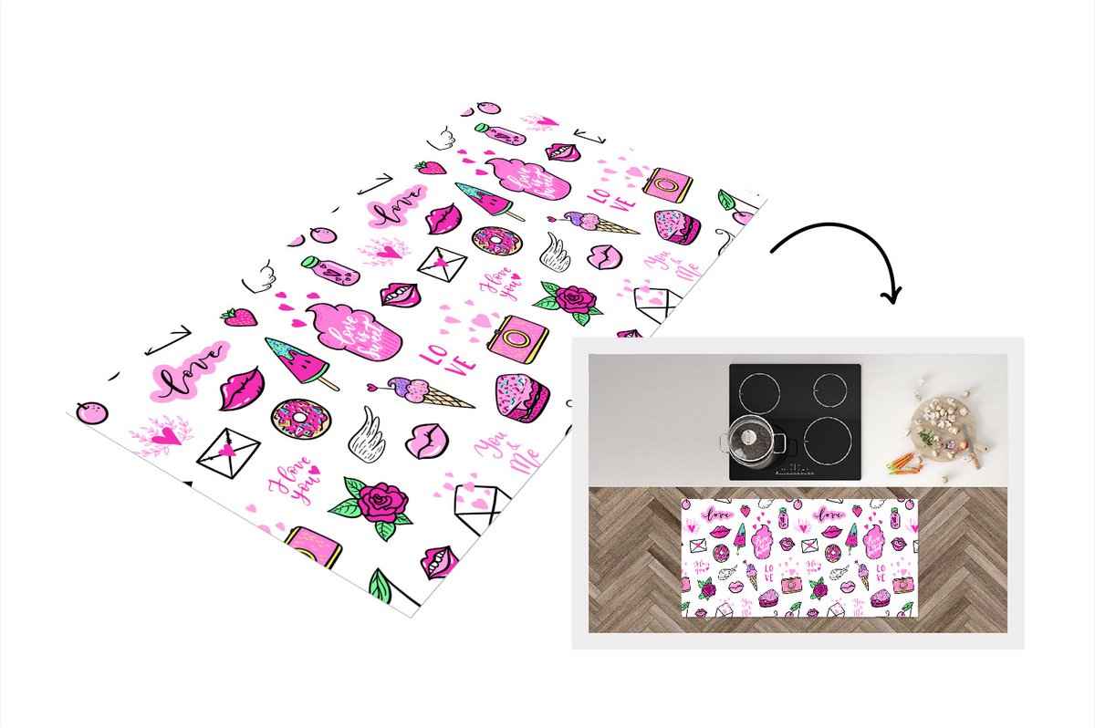 KitchenYeah Keukenloper - Loper keuken - Meiden - Liefde - IJs - Patronen - 120x60 cm - Keukenloper vinyl Multicolor