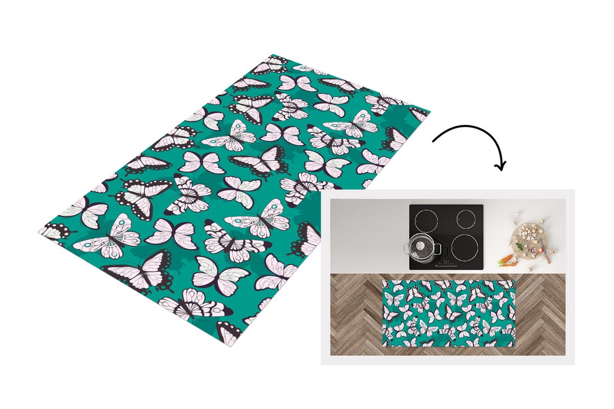 KitchenYeah Keukenloper - Loper keuken - Meisje - Vlinder - Dieren - Patronen - 120x60 cm - Keukenloper vinyl Multicolor