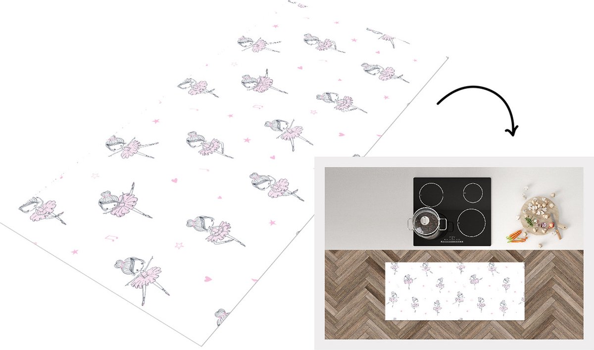 KitchenYeah Keukenloper - Loper keuken - Meiden - Ballet - Roze - Patronen - 120x50 cm - Keukenloper vinyl Multicolor