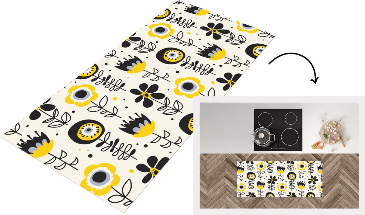 KitchenYeah Keukenloper - Loper keuken - Meiden - Bloemen - Blaadjes - Patronen - 120x50 cm - Keukenloper vinyl Multicolor