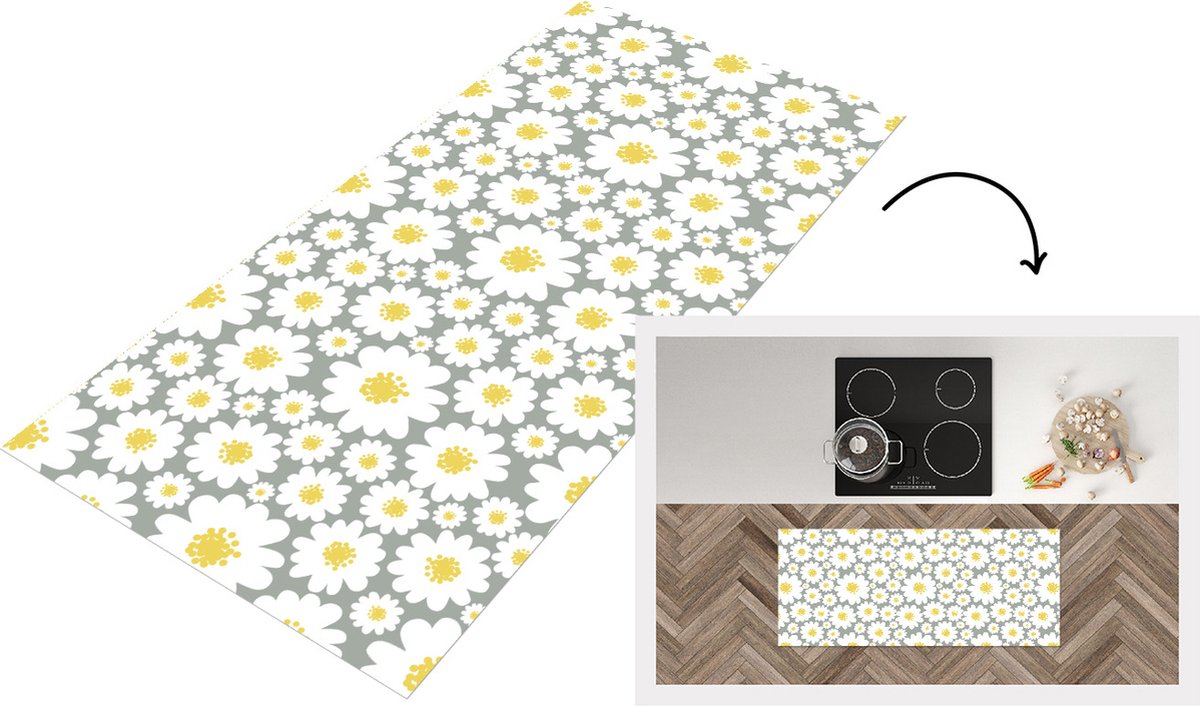 KitchenYeah Keukenloper - Loper keuken - Meisjes - Daisy - Bloemen - Patronen - 120x50 cm - Keukenloper vinyl Multicolor