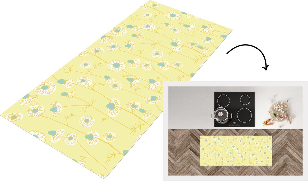 KitchenYeah Keukenloper - Loper keuken - Meiden - Kamille - Bloemen - Patronen - 120x50 cm - Keukenloper vinyl Multicolor