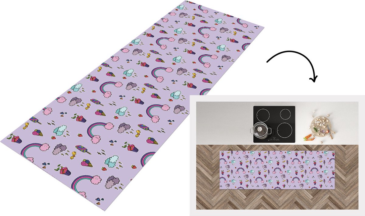 KitchenYeah Keukenloper - Loper keuken - Patronen - Regenboog - Kroon - 180x60 cm - Keukenloper vinyl Multicolor