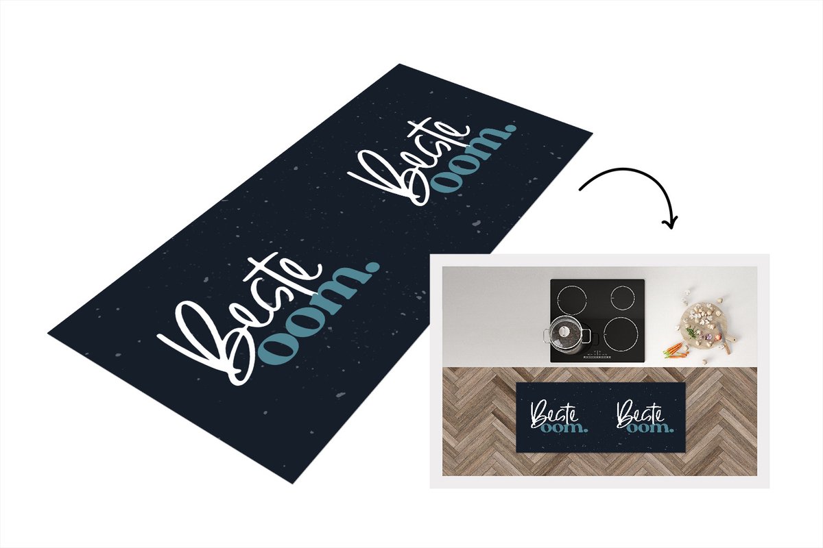 KitchenYeah Keukenloper - Loper keuken - 'Beste oom' - Blauw - Quotes - Spreuken - 120x50 cm - Keukenloper vinyl Multicolor