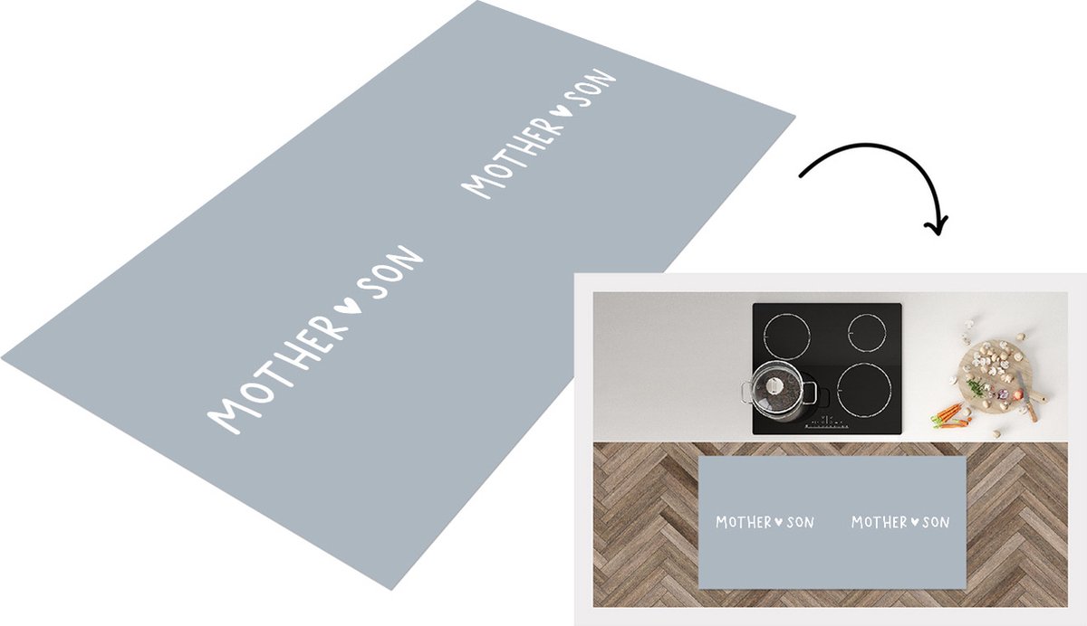 KitchenYeah Keukenloper - Loper keuken - Spreuken - Mama - Zoon - Mother - Son - Liefde - Quotes - Grijs - 120x60 cm - Keukenloper vinyl Multicolor