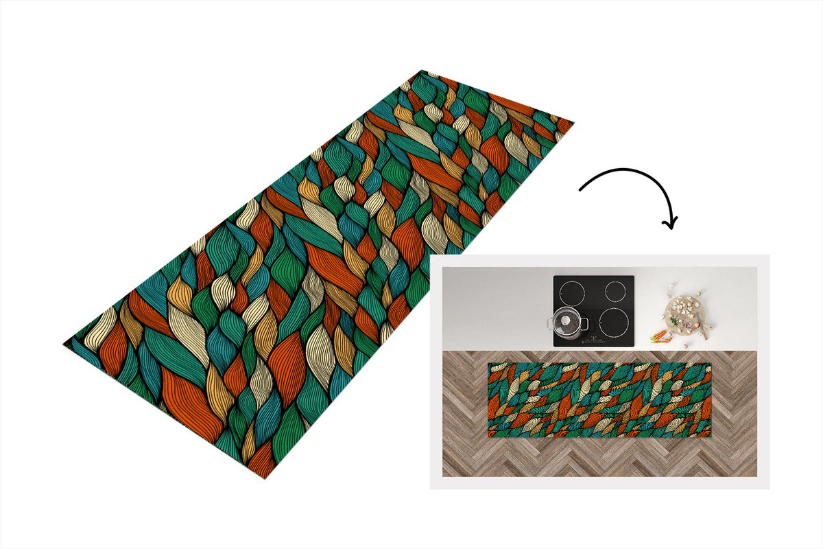 KitchenYeah Keukenloper - Loper keuken - Line art - Herfst - Bohemian - Patronen - Keukenloper vinyl multicolor, foto 4