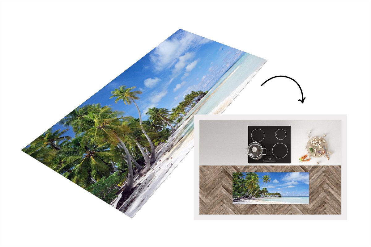 KitchenYeah Keukenloper - Loper keuken - Zee - Zon - Palmbomen - 120x50 cm - Keukenloper vinyl Multicolor
