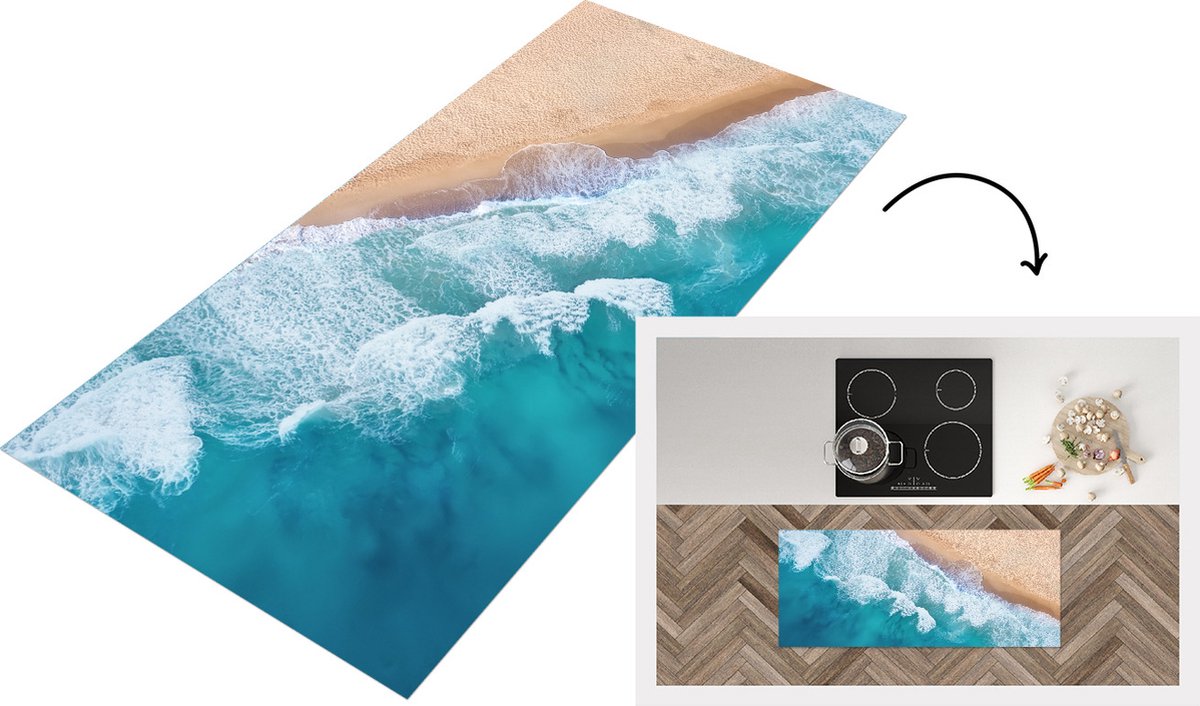 KitchenYeah Keukenloper - Loper keuken - Zee - Golf - Zomer - 120x50 cm - Keukenloper vinyl Multicolor